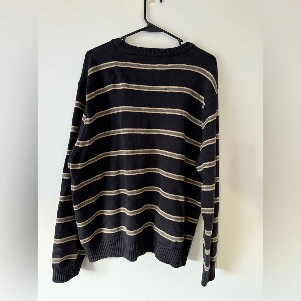 VTG Covington Cotton Black Gray Striped Crewneck Sweater Grandpa Unisex Size XXL